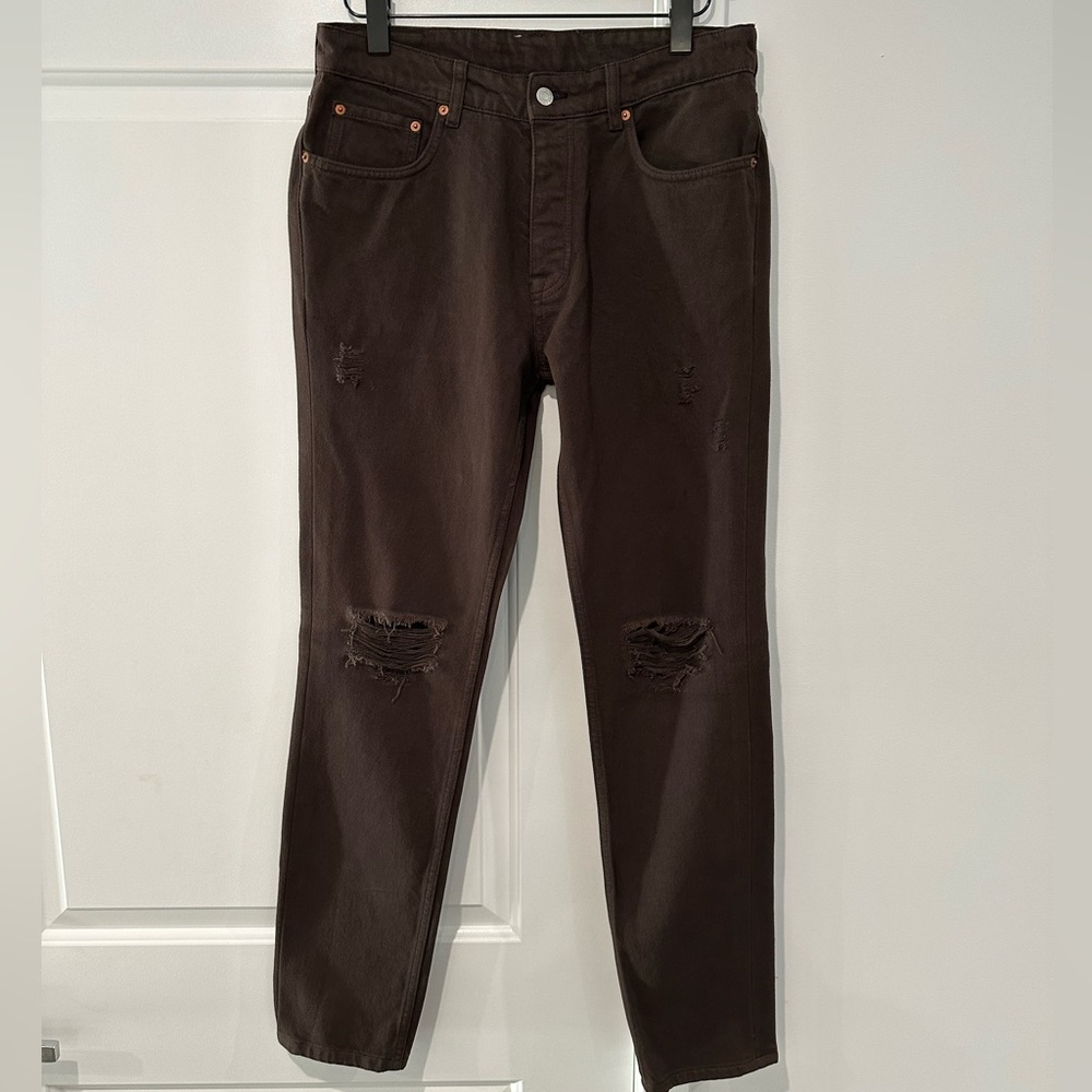 ZARA DENIM JEANS DISTRESSED RARE BROWN COLOR